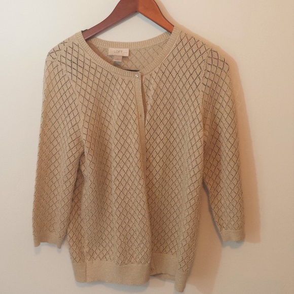 LOFT Sweaters - Gold LOFT 1/2 Sleeve Button Up Cardigan